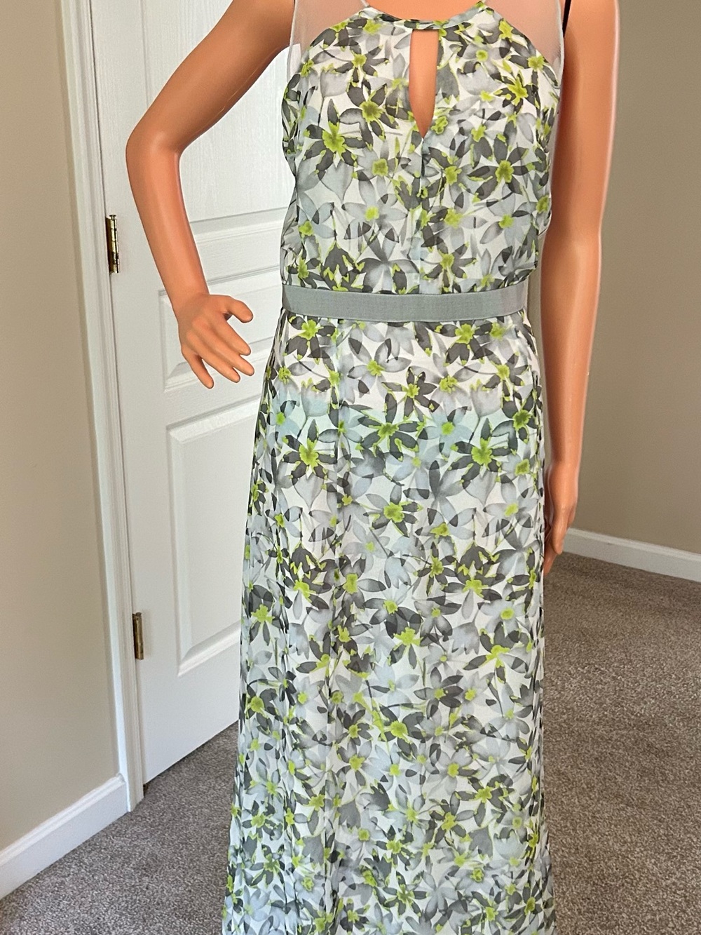 Patrizia Pepe Gray and Lime Floral Halter Maxi Dress